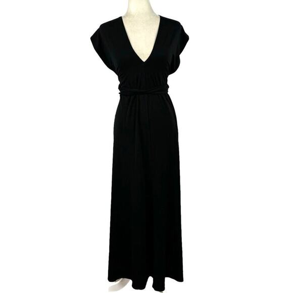 Reformation Black Convertible Wrap Multiway Halter Strap Plunge Maxi Dress  XS